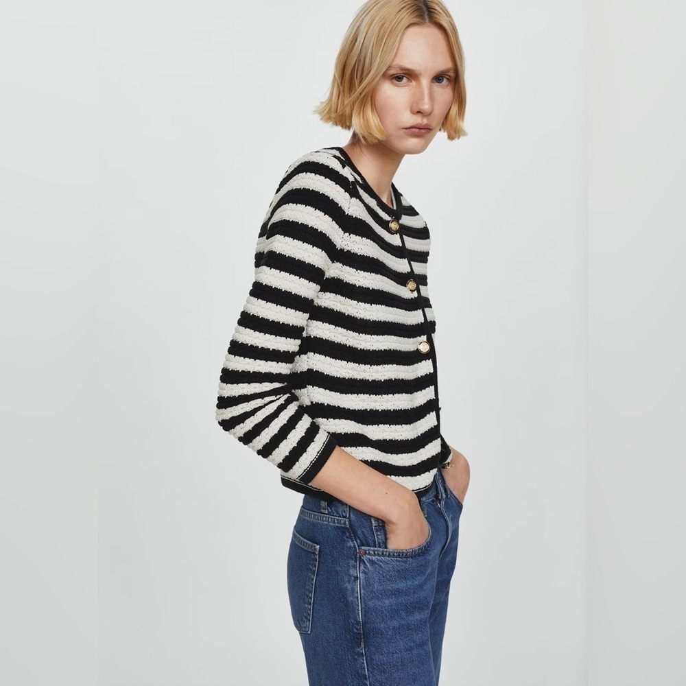Mango Black and White Striped Cardigan with buttons NWT